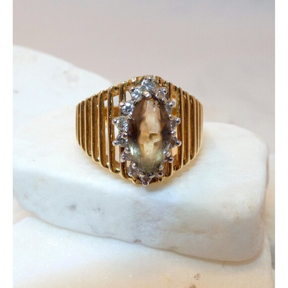 VTG 14KT White Gold Smokey Quartz Natural Diamond Ring Sz 6  7.1 gr - Picture 4 of 8